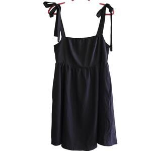 Exlura Size Large Black Babydoll Tie Straps Smocked Back Mini Dress